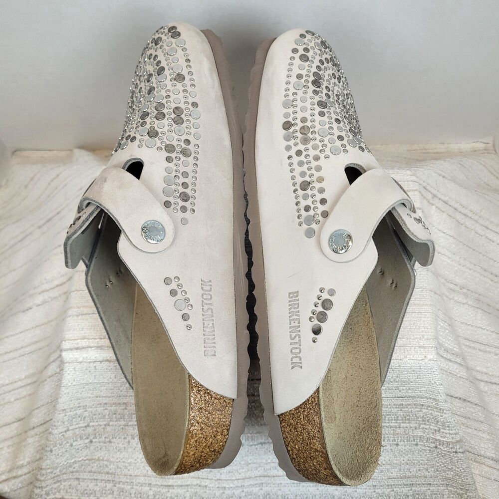 Rare Birkenstock Boston Rivets / Studs Taupe Soft Suede Leather Women's 10 EU 41 - Picture 8 of 16